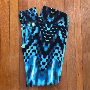 ASICS Blue Pattern Workout Tights, M